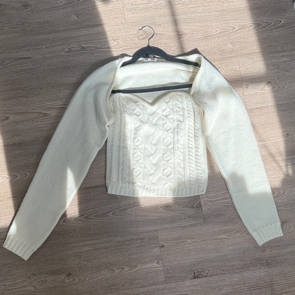 2PC Wayf Off-the-Shoulder Cream Sweater